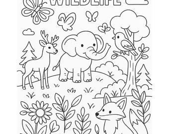 Nature and Wildlife Coloring Pages For Kids – 4 Page Printable PDF Bundle