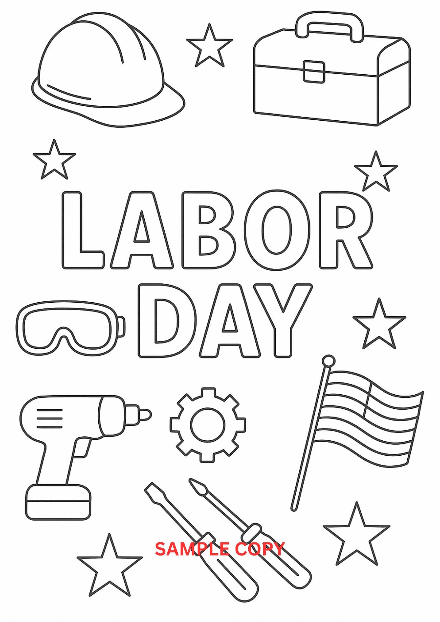 Labor Day Coloring Pages for Kids - 3 Page Printable PDF Bundle - Fun ...