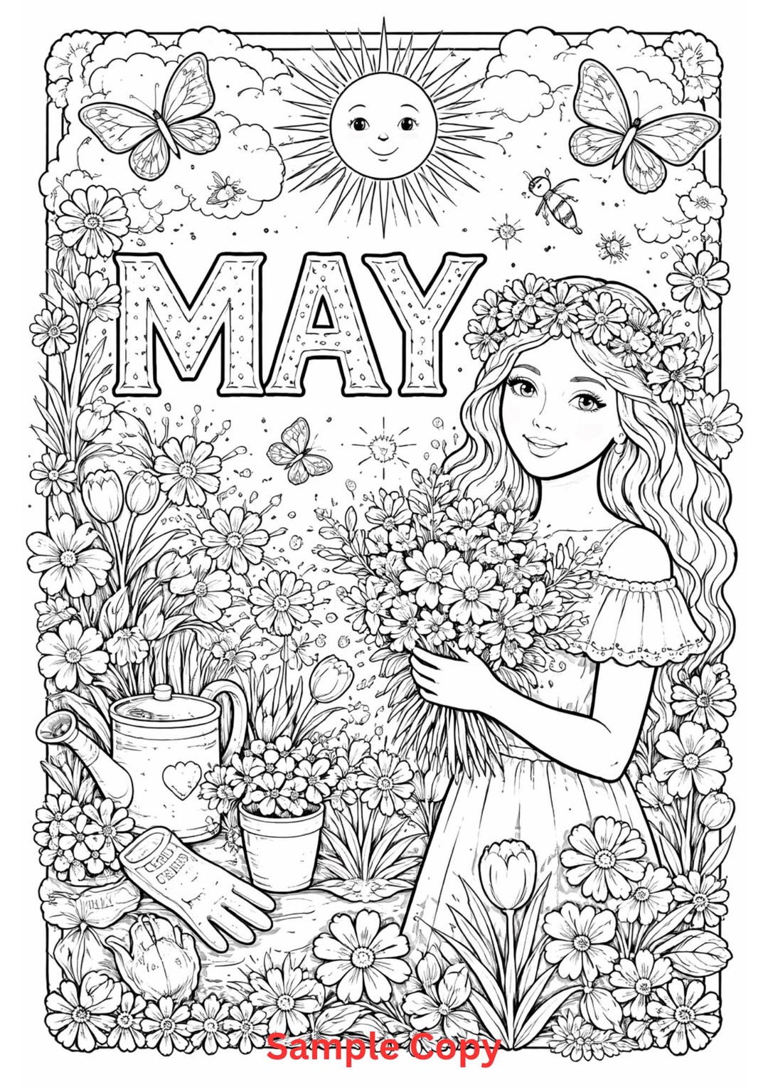 May Coloring Page Printable A4 | Spring Garden Coloring Sheet for Kids ...