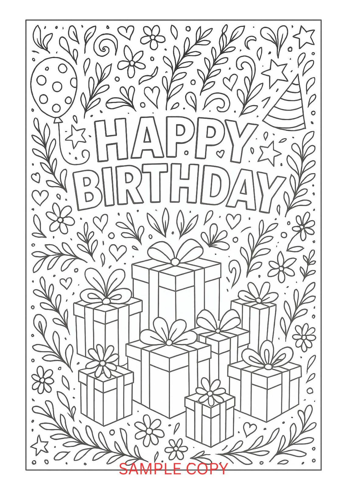 HAPPY BIRTHDAY Adult Coloring Page – Printable 2-page Line Art for ...