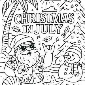 Christmas in July Adult Coloring Pages | Summer Beach Santa & Tropical Holiday Fun | Printable PDF Instant Download
