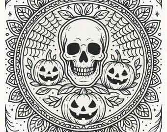 Halloween Adult Coloring Pages – 2 Printable Intricate Mandala Designs | Relaxing Spooky PDF Bundle for Adults