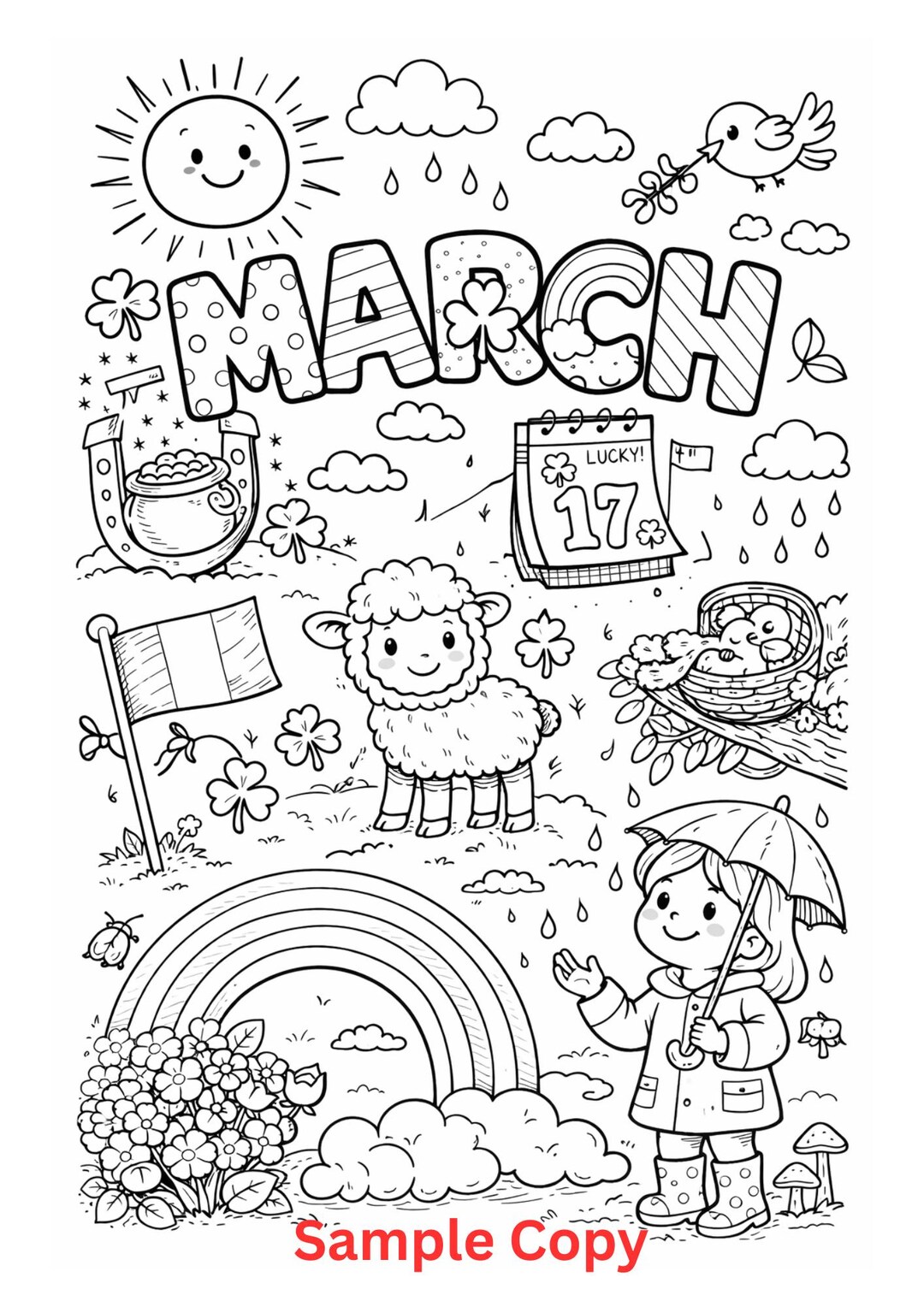 March Coloring Page Printable | Spring Coloring Sheet | St Patrick’s ...
