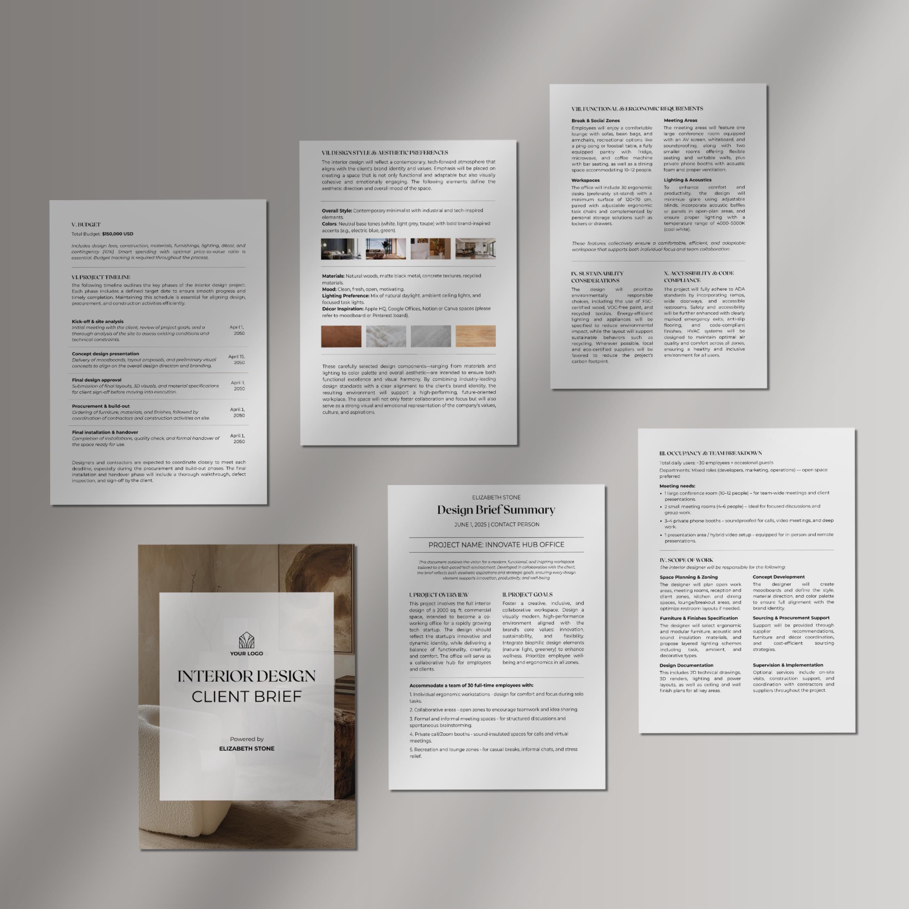 Interior Design Client Brief & Questionnaire: Editable Canva Templates ...