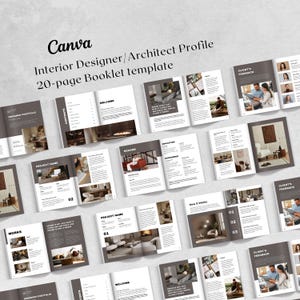 Portfólio de Designer de Interiores de Luxo | Brochura de Perfil Editável de 20 Páginas | Modelo de Livreto de Perfil de Arquiteto e Designer Canva | Carta dos EUA