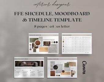 Mood Board & FFE Schedule Template for Interior Designer (Canva, A4/US Letter)