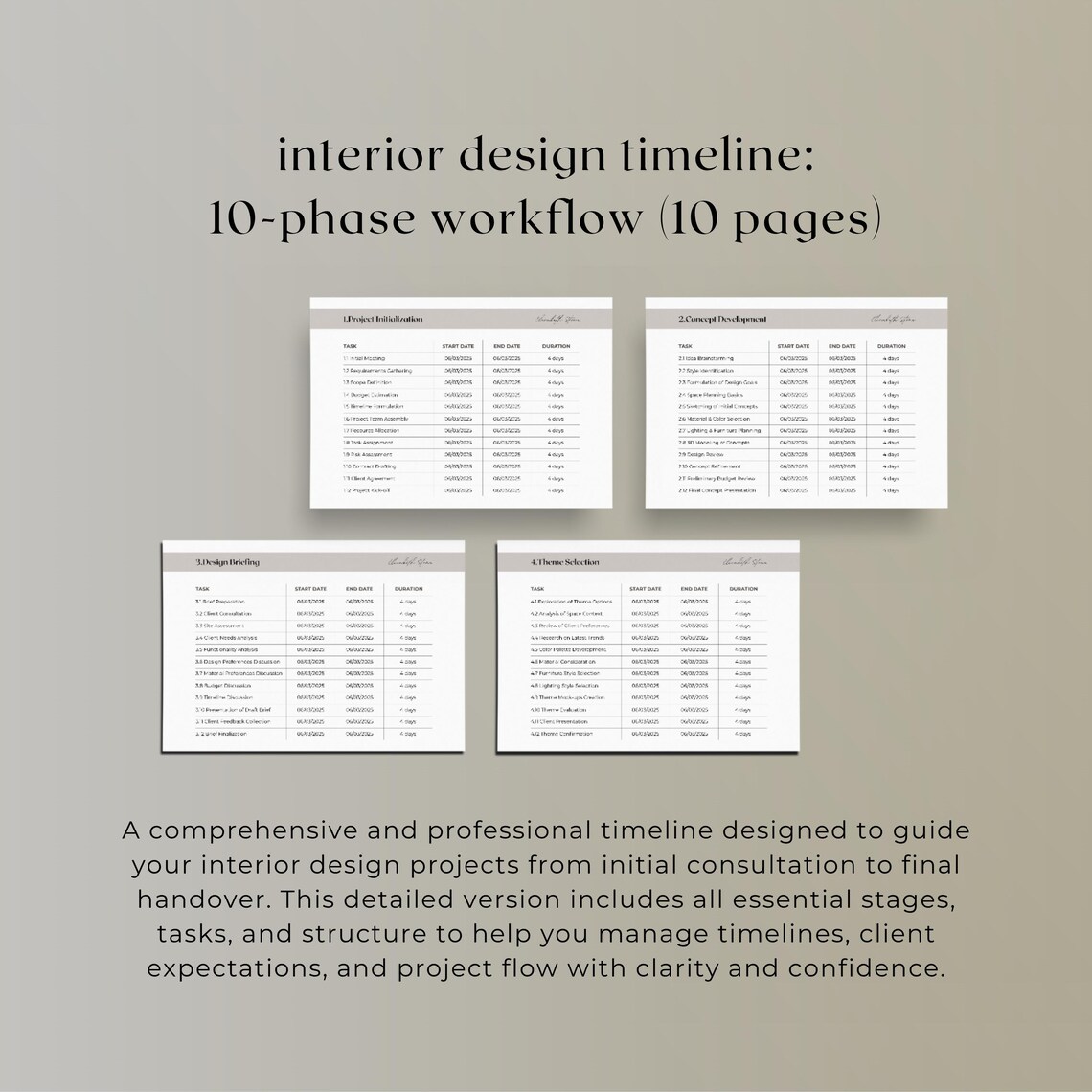 Interior Designer Workflow and Timeline Template: 10-phase Client ...