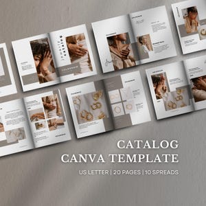 Plantilla de catálogo minimalista de joyería / Plantilla de Canva editable de 20 páginas / Productos hechos a mano, servicios creativos / Carta de EE. UU. / Folleto de producto