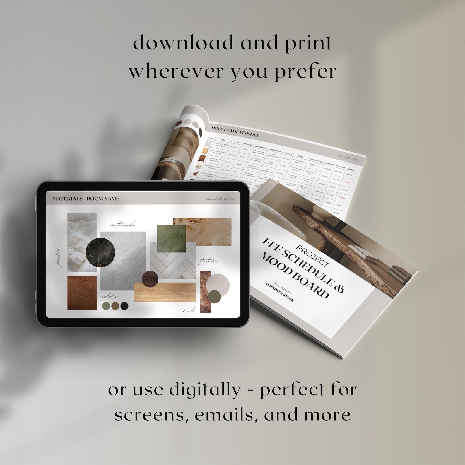 Mood Board & FFE Schedule Template for Interior Designer (canva, A4/US ...