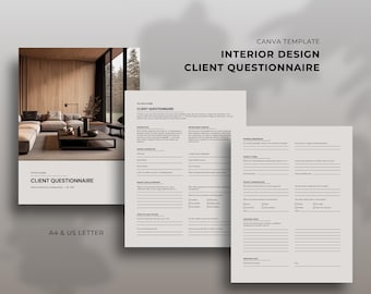 Interior Design Client Questionnaire Template | New Client Brief Form | Editable Canva | A4 & US Letter