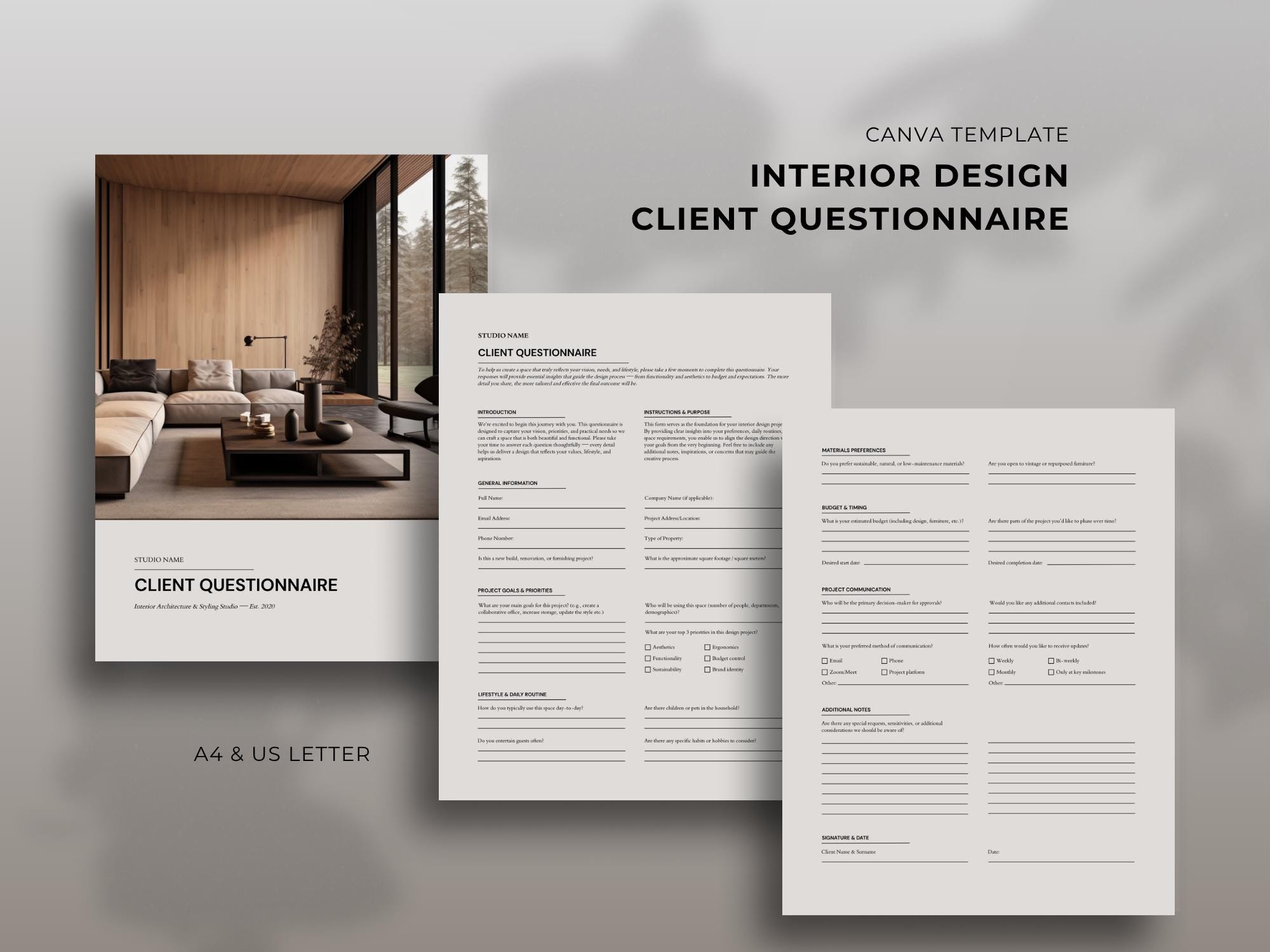 Interior Design Client Questionnaire Template | New Client Brief Form ...
