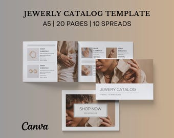 Jewelry Catalog Template | Editable Canva Minimalist Design | Product Pricing | 20 Pages | A5