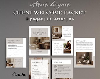 Interior Designer New Client Welcome Packet: Canva Template, Onboarding Presentation (A4 & US Letter)