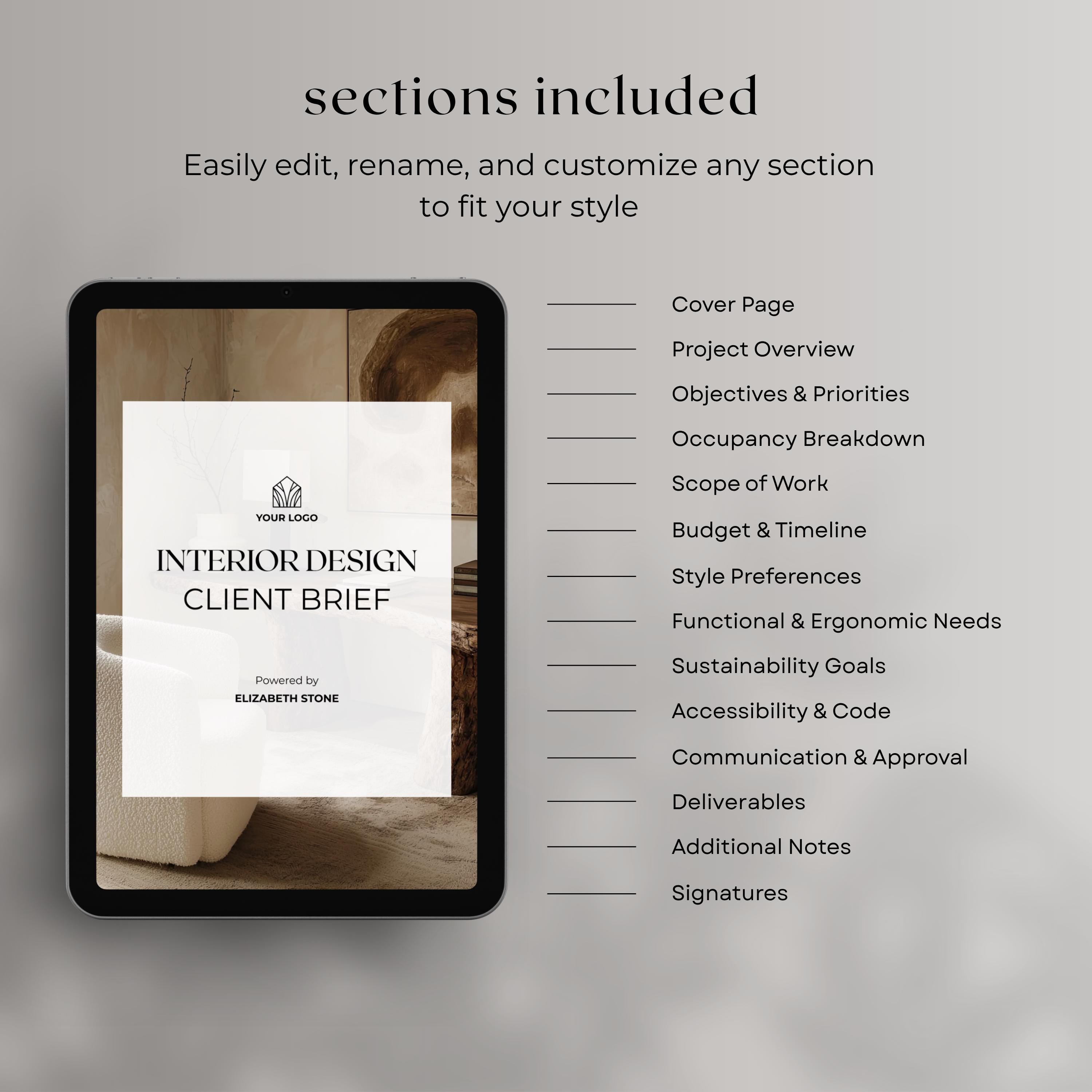 Interior Design Client Brief & Questionnaire: Editable Canva Templates ...