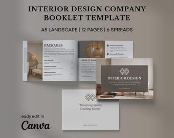 Interior Designer Company Profile Template: 20-Page Architect Portfolio (A5). Canva Editable, Digital Download