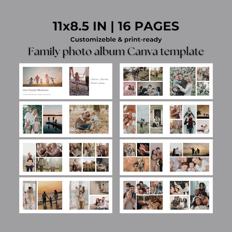 Family Photo Album Canva Template Customizable Digital Scrapbook (11x8