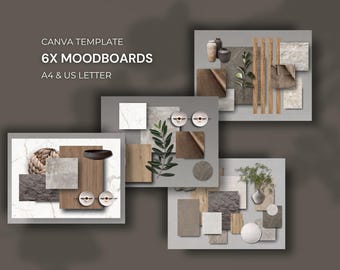 Interior Design Mood Board Template | Printable & Editable DIY Sample Board | Canva | 6PCS, A4, US Letter