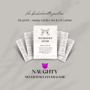 Naughty Never Have I Ever Game – Bachelorette Party Printable | 54 Fun Drinking Game Cards | Girls Trip, Dirty Adult Party Drink If Game