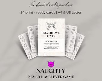 Juego travieso "Yo nunca he" - Imprimible para despedida de soltera / 54 divertidas tarjetas para beber / Viaje de chicas, Juego de beber para fiesta de adultos