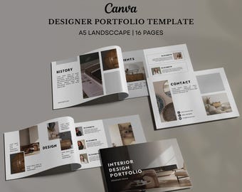 Perfil de empresa para diseñador de interiores y arquitecto / Plantilla Canva: Diseño A5 de 16 páginas (descarga digital)