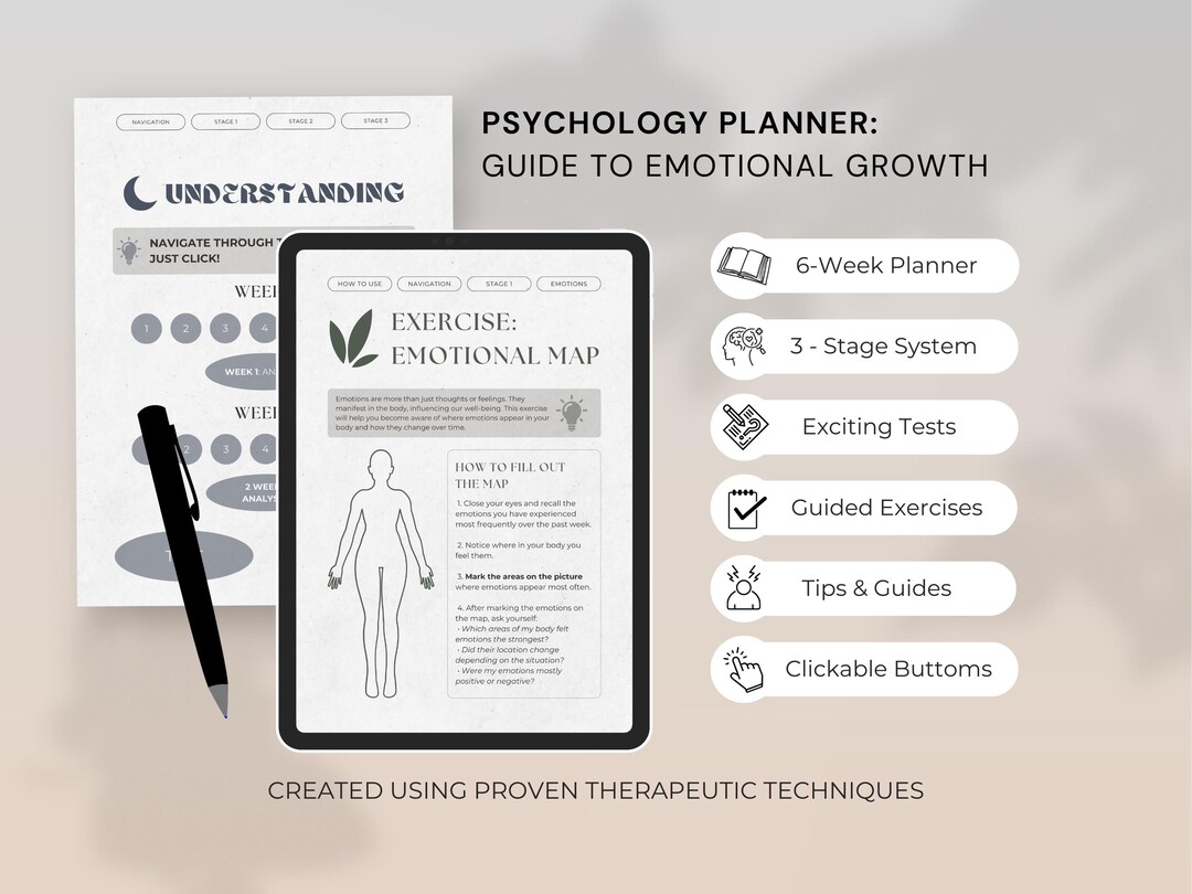 Daily Mood Tracker | Emotional Wellness Planner | Stress Relief Psychology Journal | Interactive ...