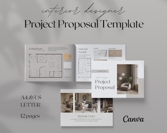 Interior Designer Project Proposal for Client Template: Editable Canva Presentation (A4 & US Letter)