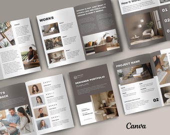 Interior Designer Portfolio Template: 20-Page Architect Profile (US Letter). Canva Editable, Digital Download