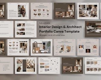 Architect & Interior Design Portfolio Template | Minimal Editable Canva Layout | A4 and US Letter | 38 pages