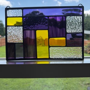 Stained Glass Colorful Geometric Panel Handmade in Tennessee.  ready to hang. 6 in tall x 9 inches wide