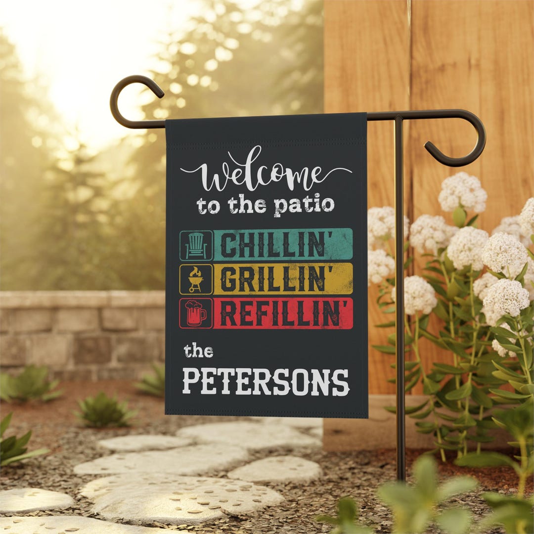 Personalized Backyard Party Flag, Custom Backyard Bar And Grill Flag, Sipping Grilling And