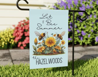 Personalized Let It Bee Summer Garden Flag - Custom Bee and Wildflower Yard Decor