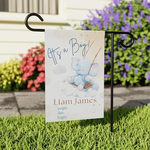Its a Boy Garden Flag - Personalized Baby Boy Birth Announcement Flag, Custom Elephant Baby Shower Gift, Outdoor Newborn Decor