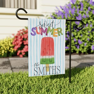 Sweet Summer Garden Flag - Personalized Watermelon Popsicle Yard Flag with Family Name, Fun Summer Outdoor Decor