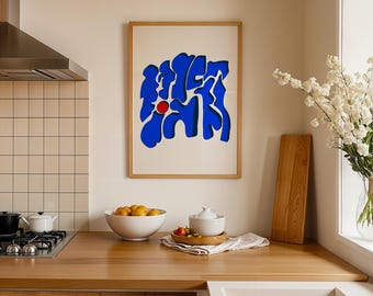 Impresión de arte abstracto, arte mural, arte pop, minimalista moderno, azul intenso, descarga digital