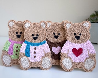 Cute Bear Punch Needle Coaster - Handmade Drink Coaster, Coffee & Tea Coaster, Unique Home Decor, Dorm Decor, Small Gift, Cute Accessory