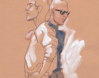 Two Men Fashion Figure Sketch, Original Art