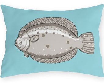 Outdoor Pillow, Sea Foam Collection, Flounder On Aqua