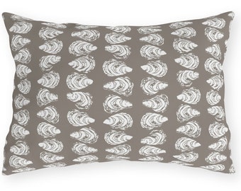 Outdoor Pillow, Sea Foam Collection, Oyster on Taupe Lumbar