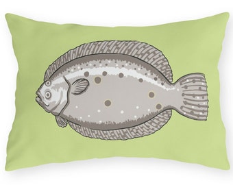 Outdoor Pillow, Sea foam Collection, Flounder On Pistachio Green