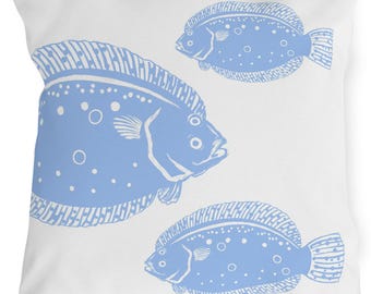 Periwinkle Blue Flounder Indoor Outdoor Throw Pillow, Sea Foam Collection, 18"x18"