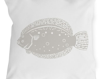 Flounder Fish Outdoor Throw Pillow, sand and white, 18"x18" Sea Foam Collection