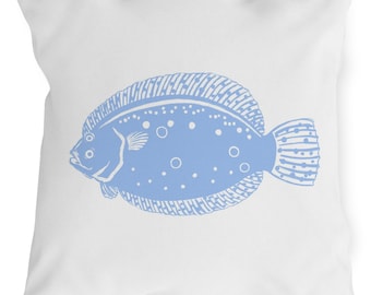 Periwinkle Blue and White Flounder Indoor Outdoor Pillow, Reversible Square 18" Sea Foam Collection