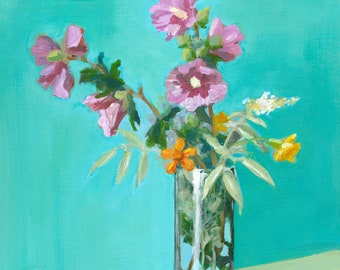 "Late Summer Bouquet", Original Acrylic Painting on Stretched Canvas, 18"x18"