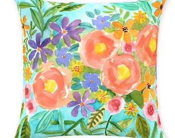 16" Cotton Twill Throw Pillow, "Rosy Tinted"