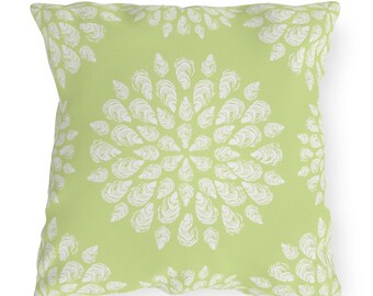 Outdoor Pillow, Sea Foam Collection, Oyster Mandala on Pistachio