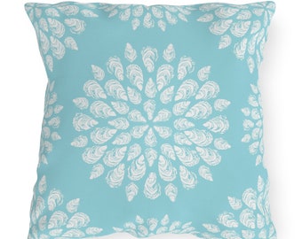 Outdoor Pillow, Sea Foam Collection, Oyster Mandala on Aqua