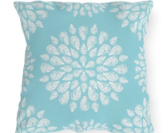 Outdoor Pillow, Sea Foam Collection, Oyster Mandala on Aqua