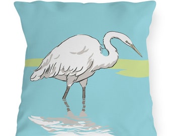 Egret On Aqua 20" Outdoor Pillow