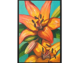 Print on Canvas, Framed, "Coral Lilies"