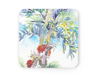 Corkwood Coaster Set, "Betel Nut Trees, Florida"